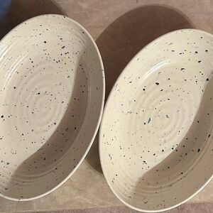 Speckled Plastic Serving Bowls - Cream with Blue Flecks (Set of 2)